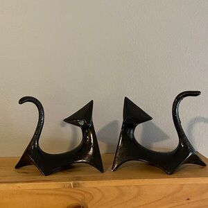 MCM Cubist Atomic Black Ceramic Cat Figurines.
